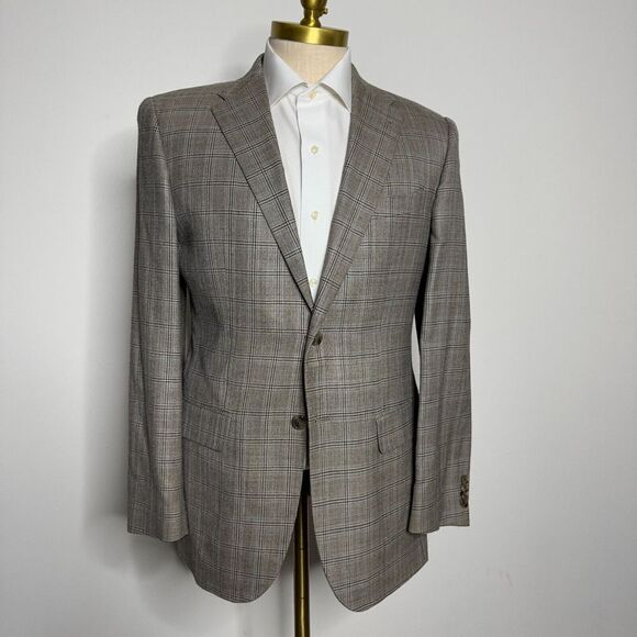 Joseph Abboud 38R Blazer Sport Coat Mens Check Brown Wool & Silk‎ - Picture 1 of 11